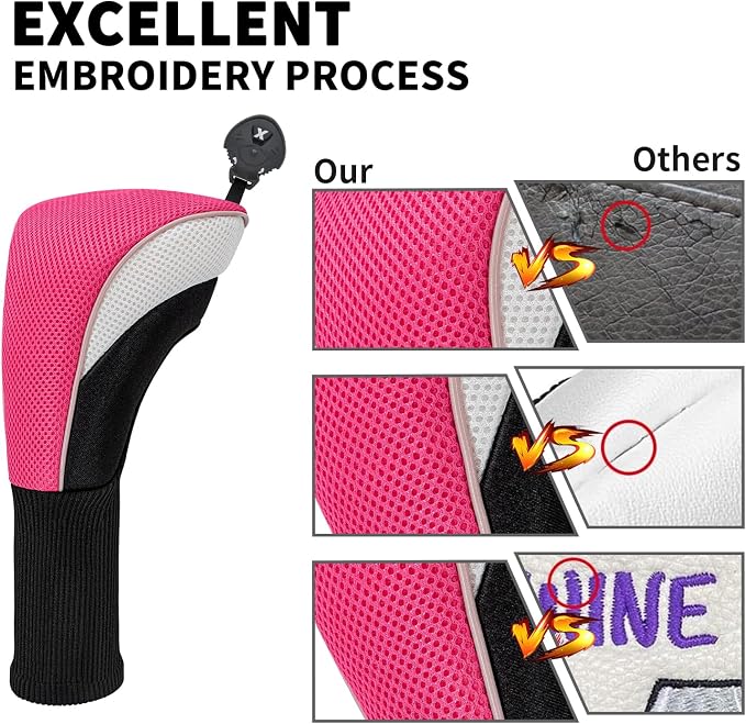 Golf Club Head Covers for Woods 3/4/5/6 Pieces Long Neck Mesh Sports Golf Club Headcovers Set with Interchangeable No. Tags 3 4 5 6 7 X Golf Accessories for Men Women