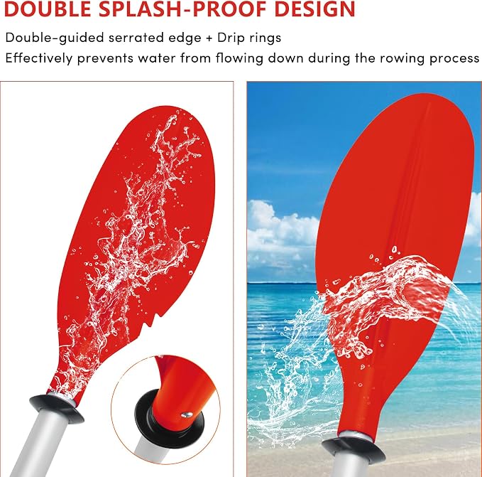 Kayak Paddle,88in 4 Pieces Boat Oars Kayak Paddles,Heavy Duty Aluminum Alloy Shaft Float Lightweight Detachable Adjustable Fishing Kayak Paddle for Adults with Paddle Leash(8 Color ，1Pack,2Pack)