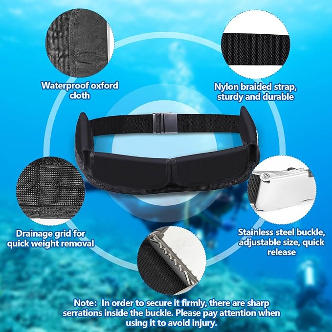 Tellegloww 4 Pcs 2.2 lb Dive Weights Belt for Scuba with 4 Pocket Zippered Scuba Weight Belt with Metal Quick Release Buckle Coated Dive Weights for Free Diving Spear Fishing Fit for Waist 32" to 52"