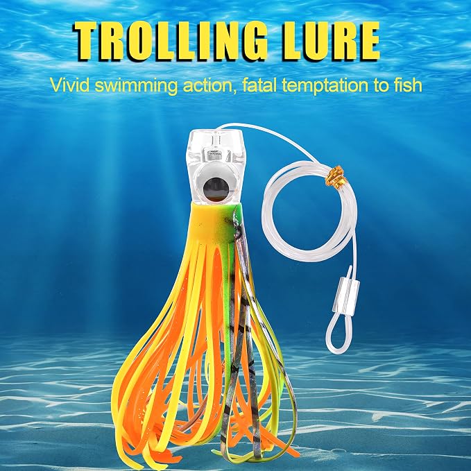 Trolling Lures Saltwater for Tuna Mahi Marlin Wahoo Dolphin Shark Offshore Trolling Baits with Squid Skirt Big Game Fishing Lures Deep Sea Squid Skirts Rig 6/9 inch