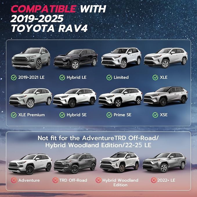165lbs Roof Rack Cross Bars Compatible with Toyota RAV4 2019 2020 2021 2022 2023 2024 2025, Aluminum Crossbars Rooftop Cargo Bars Kayak Bike Luggage Snowboard Carrier
