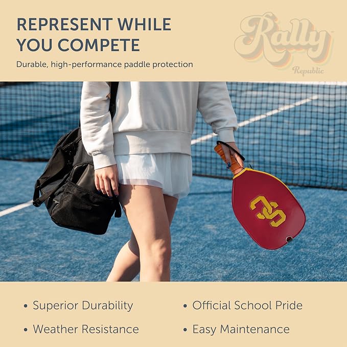 Officially Licensed Collegiate Pickleball Paddle Cover - Lightweight PU Leather Material - Durable Foam Interior Protection with Zippered Closure - Fits Most Paddles on the Market