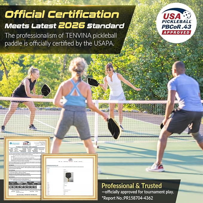 TENVINA Pickleball Paddles, Thermoformed T700SC Carbon Fiber Pickleball Paddle, Pickle Ball Paddle USAPA Approved with Dominant Power and Larger Sweet Spot