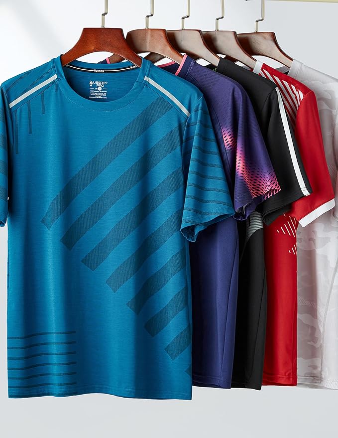 5 Pack Men’s Active Quick Dry Crew Neck T Shirts | Athletic Running Gym Workout Short Sleeve Tee Tops Bulk