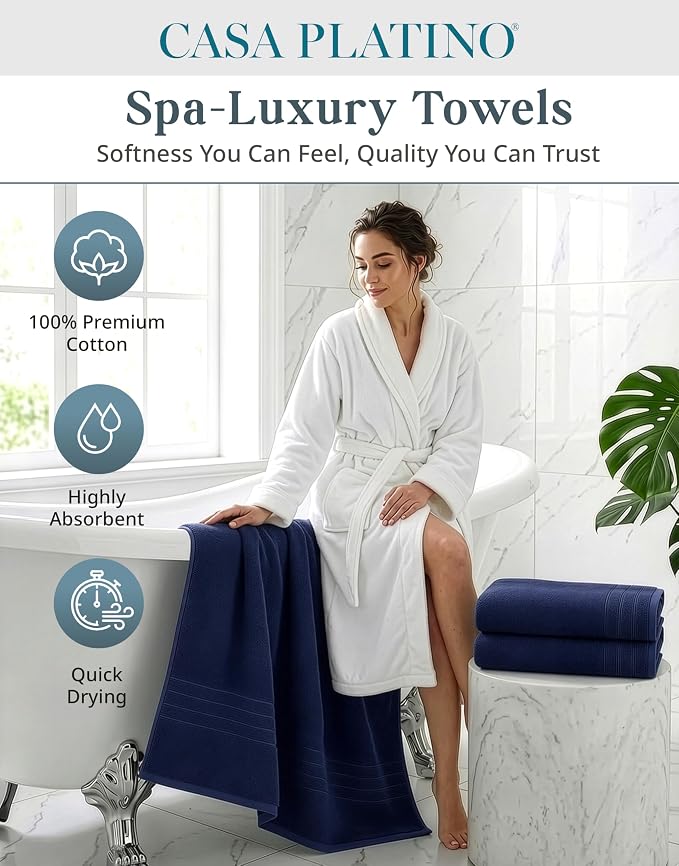 Casa Platino 100% Cotton 2 Pack Bath Sheets Set (36"x72") - Ring Spun Cotton Extra Large Bath Towels Set - Quick Dry, Soft & Absorbent Oversized Towel Sets - Dorm Essentials for Boys - Navy Blue