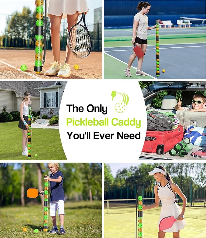 17 Balls Pickleball Ball Retriever & Holder with Strap – Adjustable Height Ball Collector, Back Saver for Adults, Kids & Wheelchair Users – Lightweight, Portable, Eco-Friendly (Green)