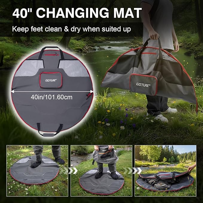 Goture Waterproof Fly Fishing Sling Pack,IPX8 840D TPU Fishing Sling Bag Gear Storage,13L Tackle Backpack with Rod Holder,Airtight Zipper,Exhaust Valve,Adjustable Strap,Wader Bag Included,Gift for Men