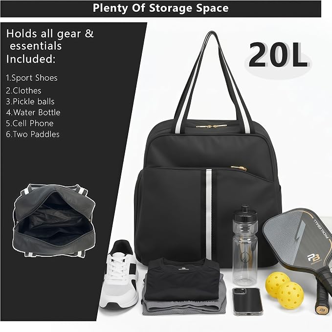 Pickleball Bag for Women Men, Large Pickleball Backpack with Shoe Compartment, Pickle Ball Bag with Paddle Cover Pocket Holds 2 Paddles