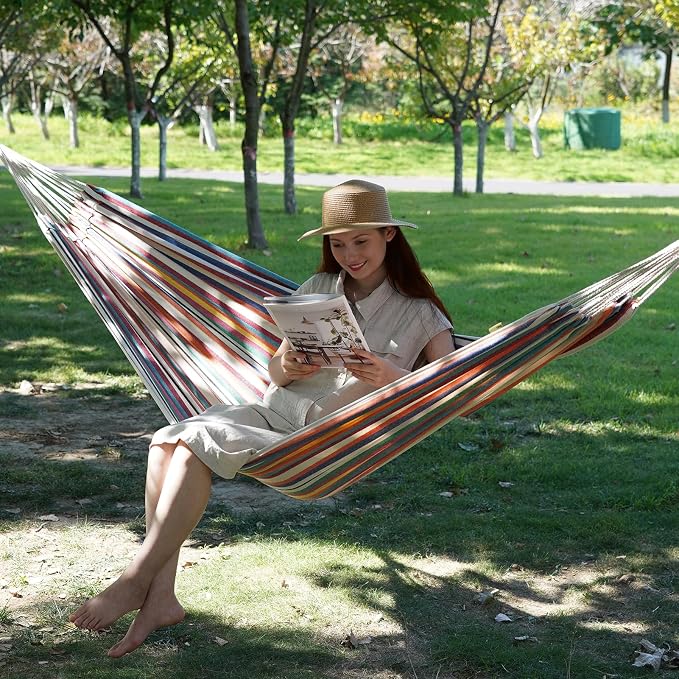 INNO STAGE 2 Persons Hammock with Tree Straps - Brazilian Double Hammock, Portable Hanging Camping Bed for Patio, Backyard, Porch, Outdoor and Indoor Use Soft Cotton Carrying Bag, XX-Large