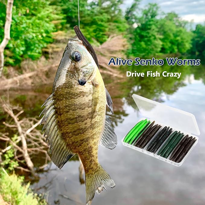 4"/5" Senko Worms Kit, Salt Impregnated Soft Plastic Lures | 30/50/78/100 Wacky Worms for Bass Fishing, Freshwater & Saltwater Applications,Artificial fishing bait