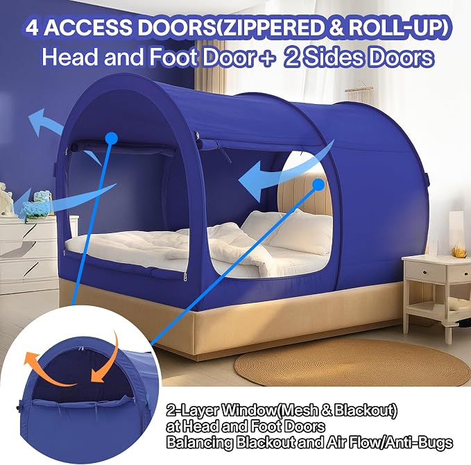 Alvantor® Bed Canopy Bed Tents Dream Tents Privacy Space Full Size Sleeping Tents Indoor Pop Up Portable Frame Curtains Breathable Grey Cottage (Mattress Not Included) Reducing Light