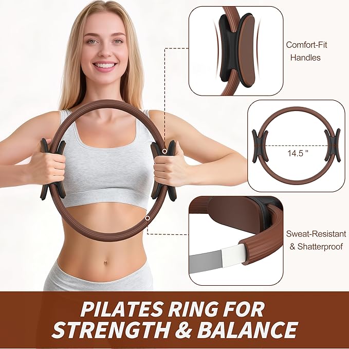 NANATI Pilates Kit, Home Pilates Workout Kit for Women, Pilates Equipment with 14.5" Pilates Ring and Ball, Resistance Bands, Ankle Weights, Sliders & Grip Socks for Home Workouts