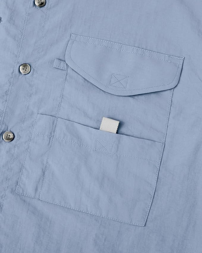 Alimens & Gentle Short Sleeve Fishing Shirt Wicking Fabric Sun Protection Casual Button Down Shirts