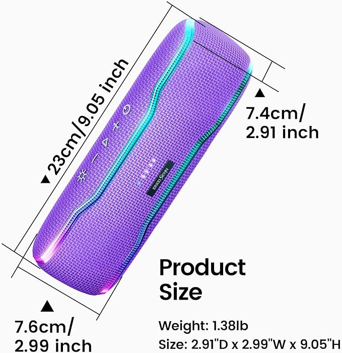ERKEI SEHN Bluetooth Speaker, IPX7 Waterproof Wireless Speakers, Flashing Light, 25W Super Bass, 24H Playtime, Graduation Birthday Gifts for Him, TWS Pairing, Beach Essentials, Purple