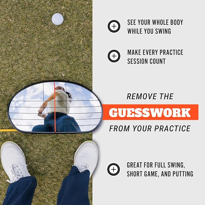 WHYGOLF Alignment Mirror with 2 Alignment Rods, Portable Golf Training Aid for Swing and Putting Practice, Indoor or Outdoor Golf Tool and Mirror Trainer for Consistent Setup and Backswing