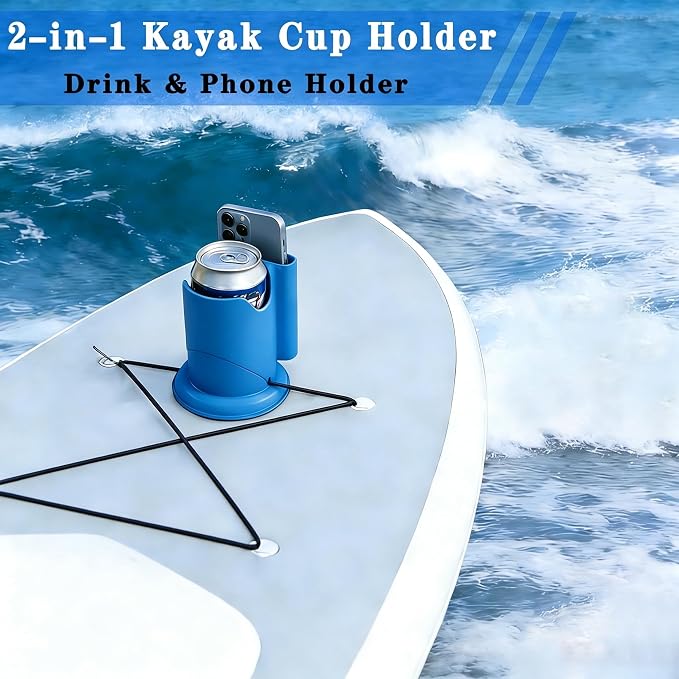 Paddle Board Cup Holder, 2-in-1 Kayak Cup Holder, Thickened Base Increased Stability, Paddle Board Accessories for SUPs, Canoes, Surfboards, Boats
