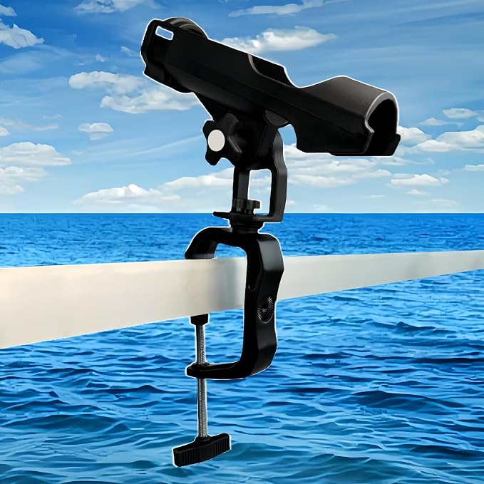 HiUmi Fishing Boat Rods Holder with Large Clamp Opening 360 Degree Adjustable Fishing Rod Racks Folding Holder