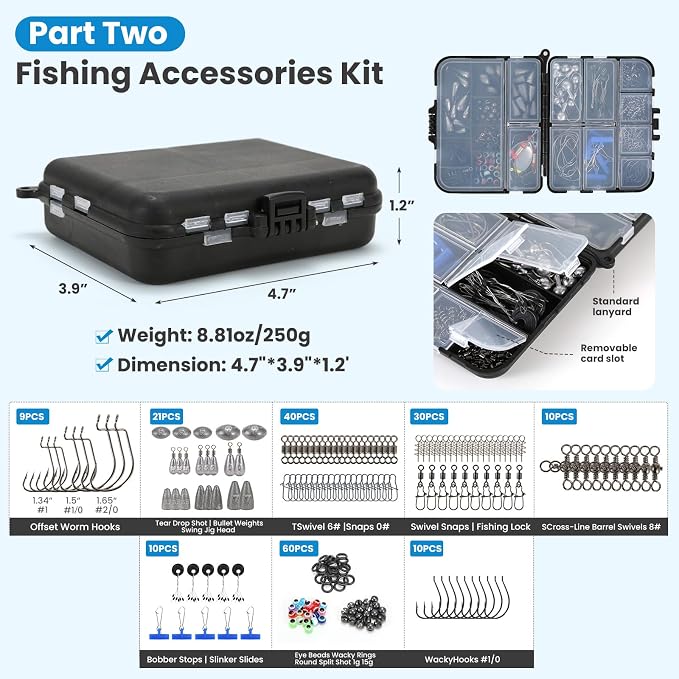 3-Layer Fishing Tackle Box Kit with Accessories Case and Tools | 1.Included fish gripper, split ring pliers 2. Larger Tools Can Be Placed 3.Suitable for beginners and as a gift for angle