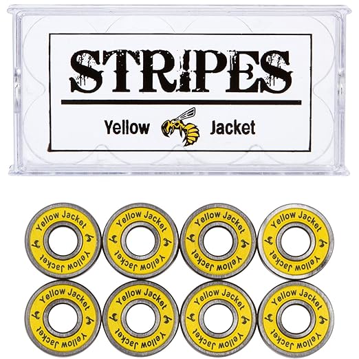 Yellow Jacket Premium Skateboard Bearings, Pro Longboard Bearings, 608, ABEC 9, Yellow Jacket (Pack of 8)