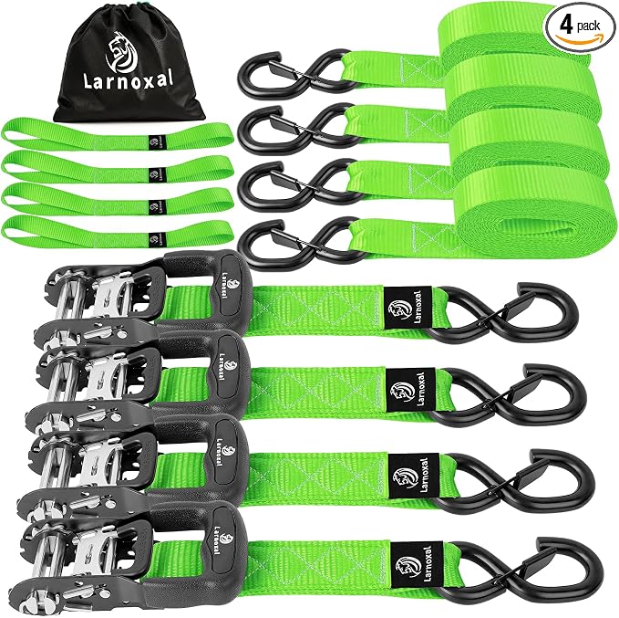 Ratchet Straps, 1.5 inch x 15 ft(4 Pack) Heavy Duty Tie Down Straps, Ratchet Tie Down Straps with Soft Loops-5,208 lbs (Green)
