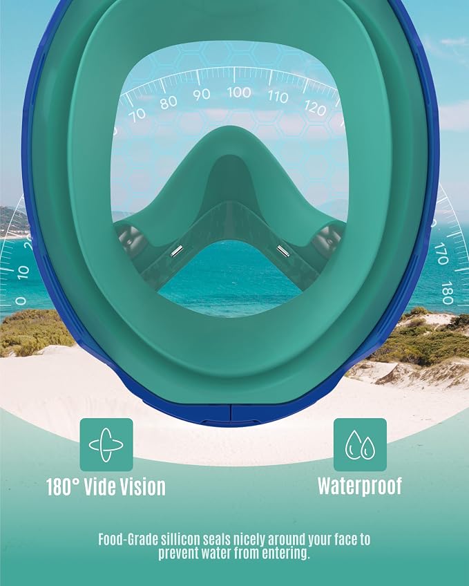 G2RISE Kids Snorkel Mask Full Face Snorkel Set, Snorkeling Gear for Kids with 180 Degree Panoramic View, Anti-Leak & Anti-Fog
