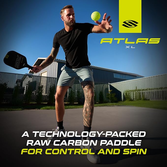 Selkirk Sport Atlas Raw Carbon Fiber Pickleball Paddles | Midweight Pickleball Paddle with Polymer Honeycomb Core | USAPA Approved Carbon Fiber Face for Spin and Control