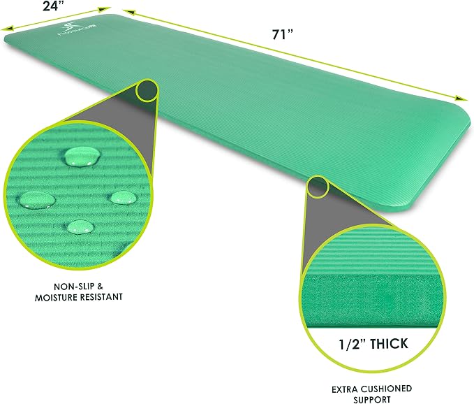 ProsourceFit Extra Thick Yoga and Pilates Mat 1/2” (13mm) or 1" (25mm), 71-inch Long High Density Exercise Mat with Comfort Foam and Carrying Strap