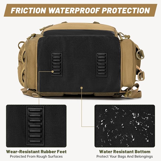 40L Fishing Backpack Water Resistant Fishing Tackle Bag with 2 Rod Holders, Tackle Storage Bag for Anglers(Khaki,Bag Only)