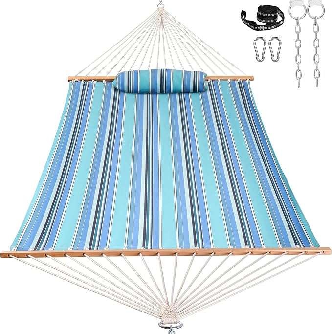 Lazy Daze Hammocks 12 FT Sunbrella Fabric Hammock Non-Fading with Spreader Bars and Free Pillow Fits for 2 Persons, All Weather and Fade Resistant for Patio Yard, 450 lbs Capacity, Dolce Oasis