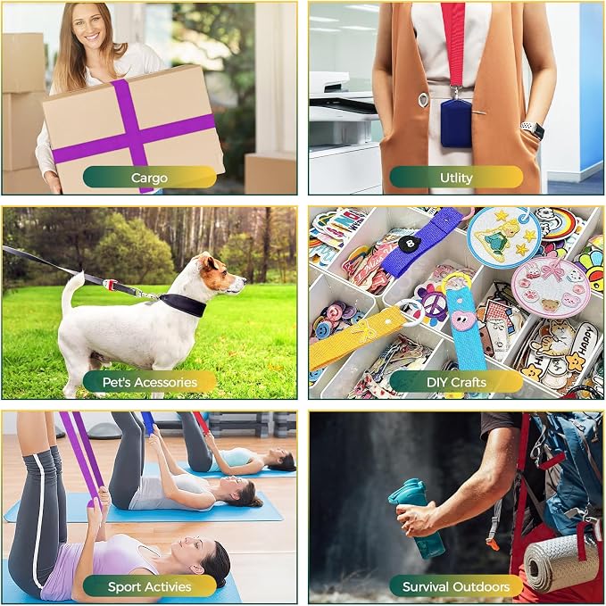 Nylon Webbing 1 Inch 1.5 Inch, 12 Rolls Webbing Strap for Bags, Pets, Climbing Outdoors Indoors Crafting DIY