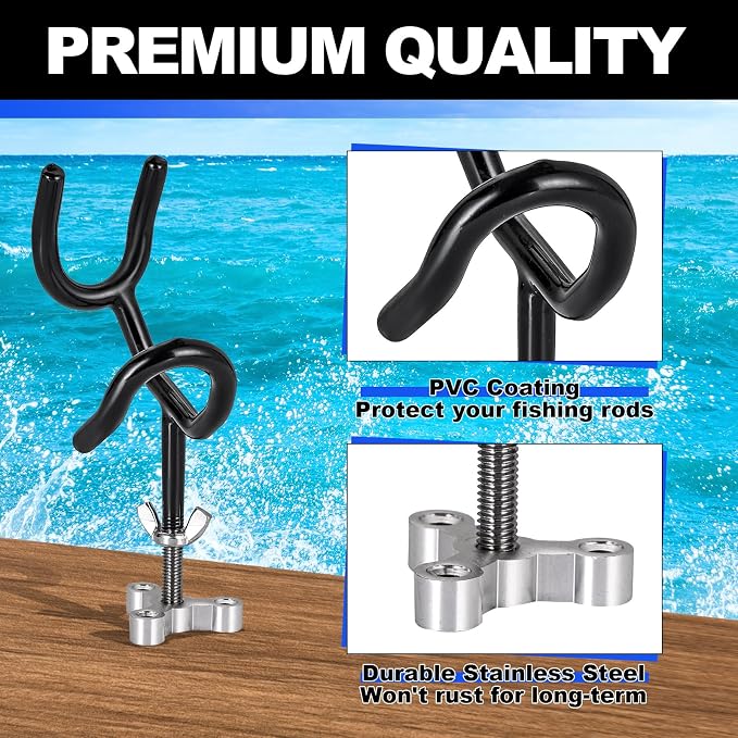 8PCS Fishing Rod Holders for Boat, Sure Grip Steel 20 Degree Angle Rod Holder with Mounting Base, Fishing Rod Holder for Boat, Ship, Yacht and More for Fishing Lovers, Boat Rod Holder