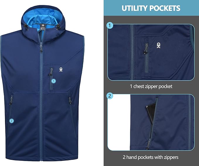 Little Donkey Andy Men's Lightweight Softshell Vest Windproof Sleeveless Jacket for Travel Hiking Running Golf