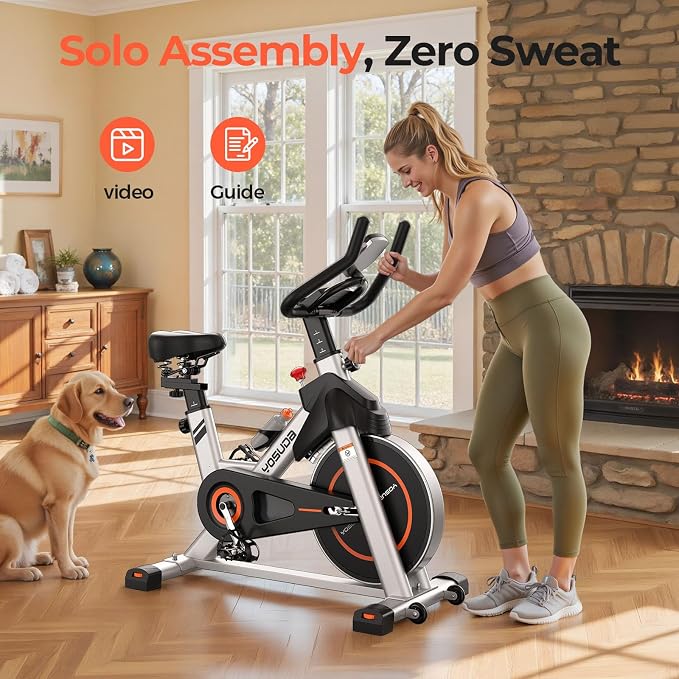 YOSUDA Exercise Bike, Brake Pad Stationary Bike for Home with Exclusive App, Magnetic Indoor Cycling Bike with 300 lb Weight Capacity, Low Noise, Tablet Holder and Fitness Courses for Weight Loss