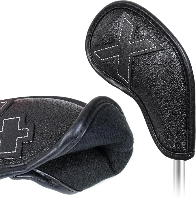 Craftsman Golf 10pcs Clean and Simple Black Iron Headcover Set Premium Leather Large No. on Both Sides Easy for Recognize Magnetic Closure