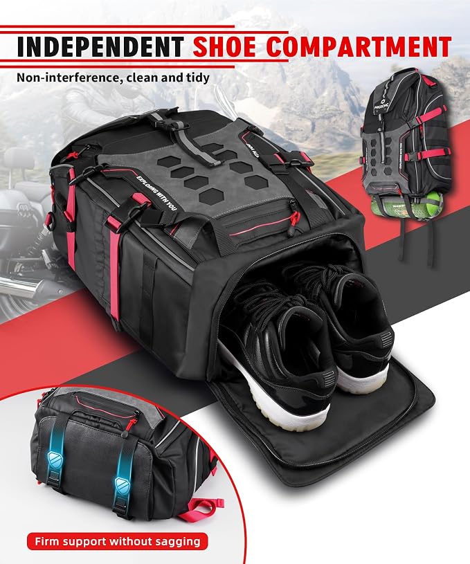 NICECNC Motorcycle Helmet Backpack 35L Large Capacity Motorcycle Helmet Bag, Universal Motorcycle Riding Backpacks for Men Motorcycle Lugguge Storage Bag with Hidden Net, Red