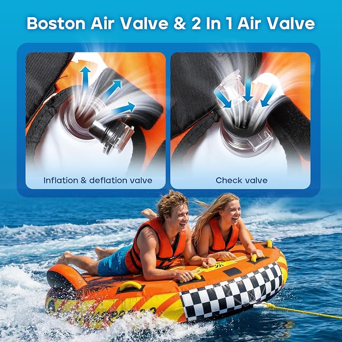 Towable Tubes for Boating - 2-3 Person Shark Battle Tank, Boat Tubes & Towables, EVA Foam Pads, Drainage, Super Safe Handle, Quick Connector