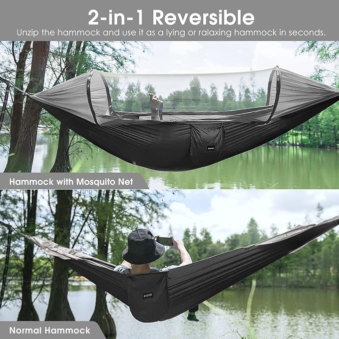 G4Free Large Camping Hammock with Mosquito Net and Rain Fly- 2 Person Portable Hammock with Bug Net and Tent Tarp for Outdoor Hiking Camping Backpacking Travel