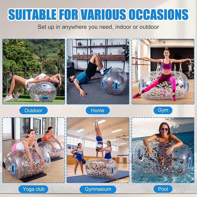 Gemscream Gymnastics Barrel Inflatable Air Roller Mat 40" x 24" Glitter Tumbling Air Barrel Gymnastic Cylinder Tumble Equipment for Back Handspring Trainer Cheerleading Yoga Home Use