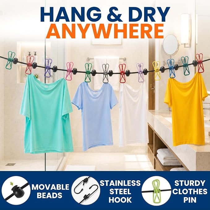 Travel Laundry Detergent Sheets and Elastic Travel Clothesline – Laundry Detergent Sheets 50-Count + Strong Portable Clothesline for Hotels, Cruises & Camping, Trips & Small Spaces