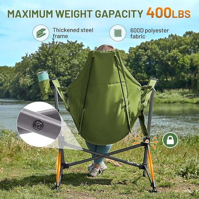 TIMBER RIDGE Oversized Hammock Camping Chair, Swinging Chair with Adjustable Back and Seat Height, Portable Folding Rocking Chair for Outdoor Lawn, Backyard and Patio, Supports 400lbs, Green, 2 Pack