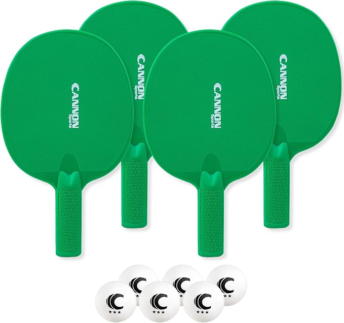 Cannon Sports Unbreakable Table Tennis Paddle Set - 4 Rackets with 6 Pack of 3-Star Table Tennis Balls – Portable Set for 4 Players