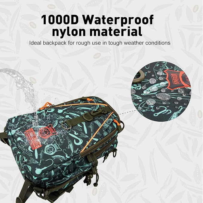 KINGDOM Fishing Tackle Storage Bag With Fishing lure Box, Water-Resistant Fishing Backpack with Rod Holder, Fishing Gear Bag