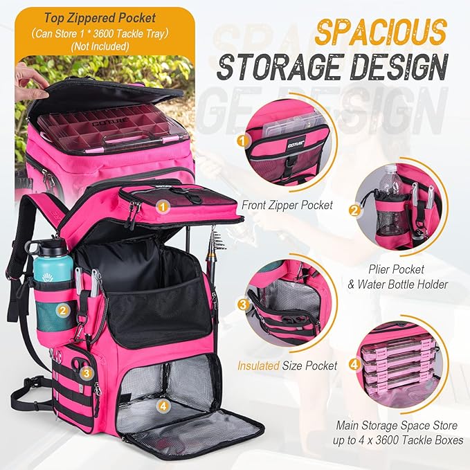 Goture Fishing Backpack with 4 Tackle Boxes, 900D Water-Resistant Tackle Backpack with Rod Holders,Insulated Cooler Compartment, 55L Large Capacity Fishing Gear Storage Bag for Saltwater & Freshwater