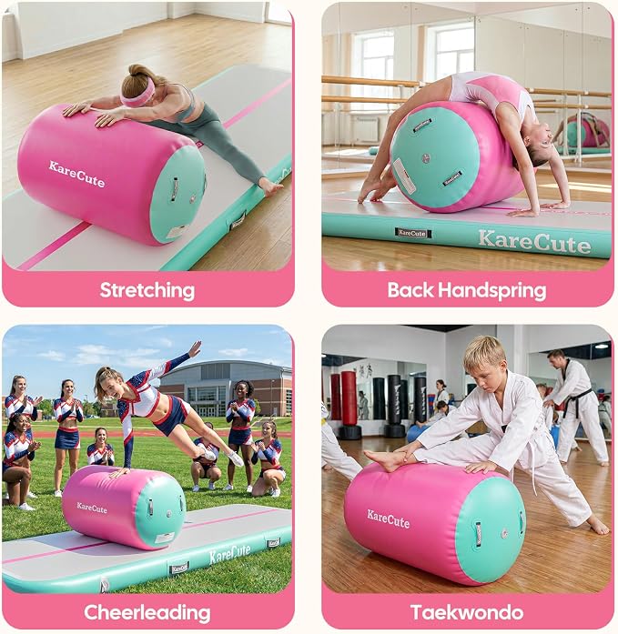 Gymnastics Air Barrel Roller, Inflatable Octagon Tumbling Mat, Tumble Track Equipment for Kids, Cheerleading & Back Handspring Training for Home Gym without Pump