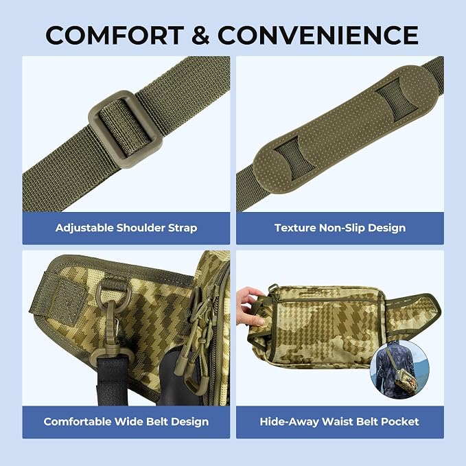 KastKing BaitSpace Waist Bag – Waterproof Tackle Storage Bag With Adjustable Belt, Fishing Fanny Pack for Men, Soft Bait Organizer, 3600 Utility Box, Rod Holder, Nylon