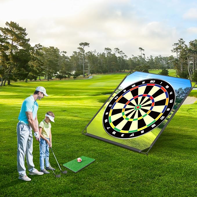 BaiYuan Portable Golf Chipping Game Set for Dads & Junior Golfers, Indoor, Outdoor Backyard & Lawn Fun with 24 Sticky Balls, Putting Mat, 2 Putter & Carry Bag - Family Golf Gifts