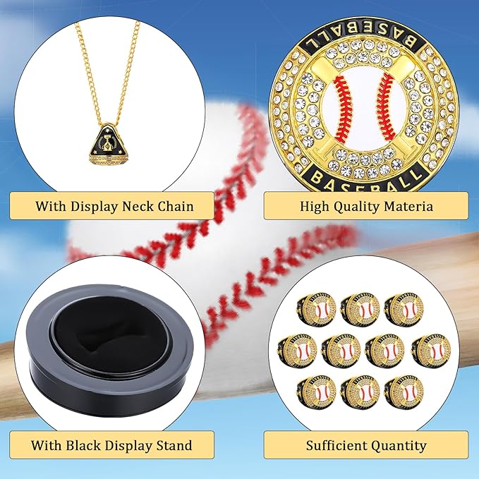 Highergo 10 Pcs Basketball Softball Baseball MVP Dancer Champion Trophy Ring with Display Stand Star Football Soccer Volleyball Golf Cheerleading Bowling Track Field
