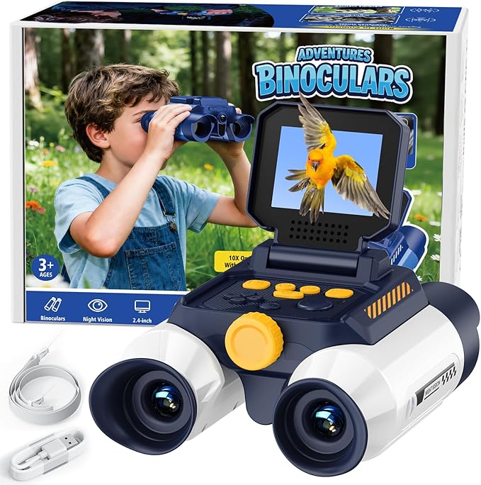 Kids Binoculars with Night Vision, 10x Optical Magnification Digital Binocular with 2.4" HD Screen & 20 Games, STEM Outdoor Exploration Camping Toys Gifts for Boys Girls Age 7-12+ (White&Purple)