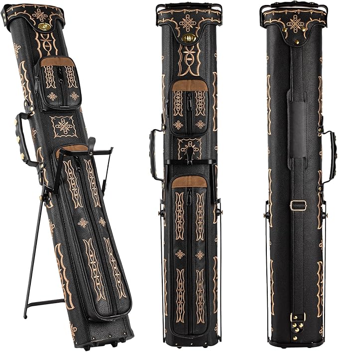 Pool Cue Case 2x4,Billiard Cue Case with Stand,Hard Pool Stick Case,Billiards Accessories Storage Holds 2 Cue Butt and 4 Cue Shafts