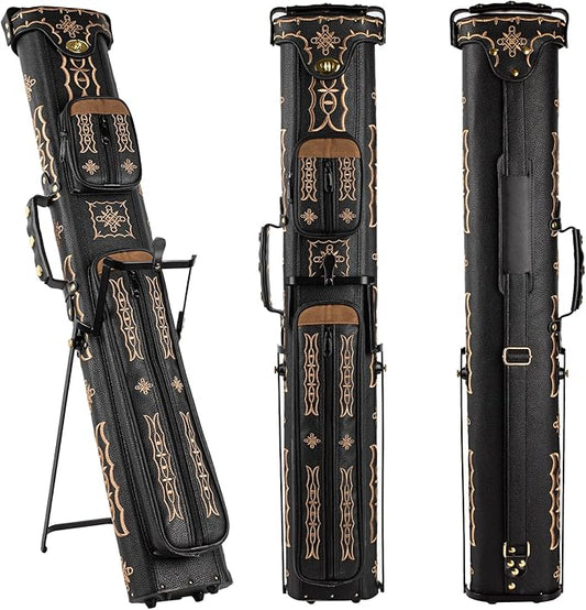 Pool Cue Case 2x4,Billiard Cue Case with Stand,Hard Pool Stick Case,Billiards Accessories Storage Holds 2 Cue Butt and 4 Cue Shafts